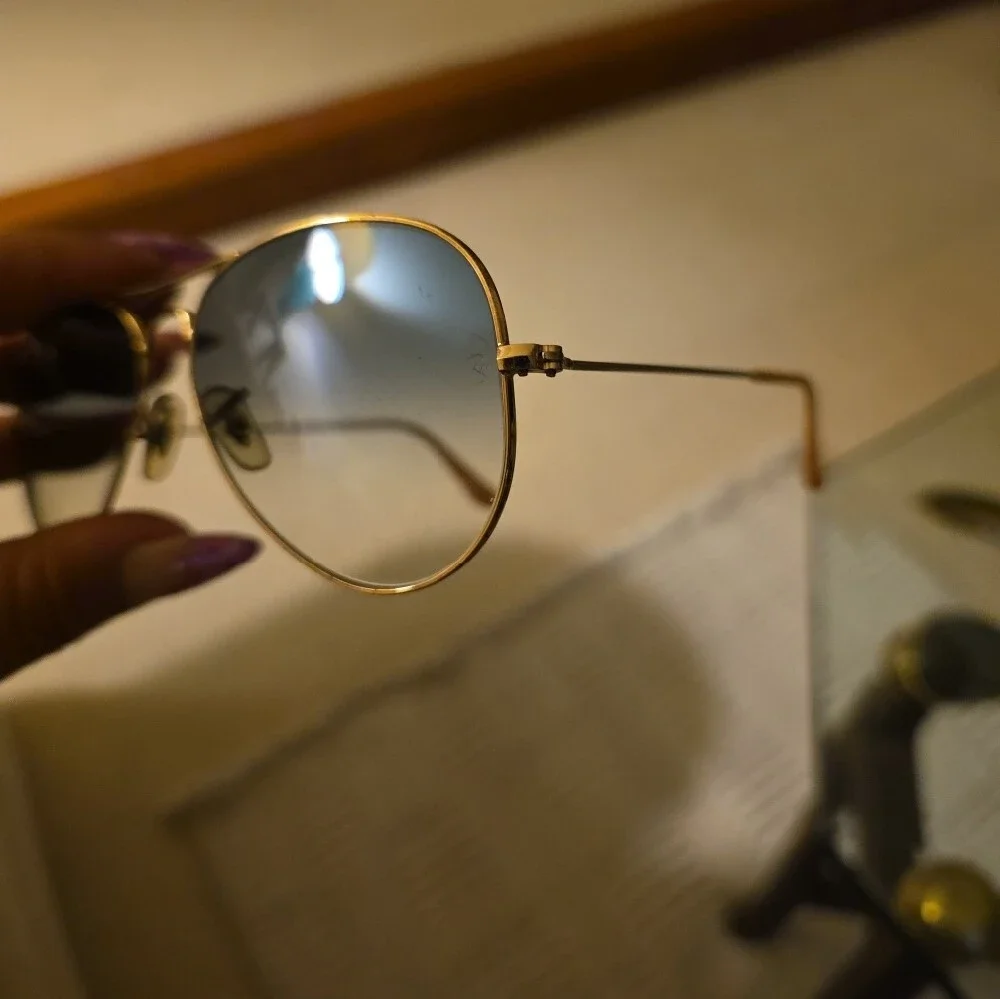 Ray-Ban Gold Frame Aviator Sunglasses with Blue Lens